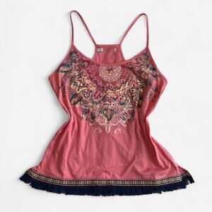 Pink Pink Tank Top M Casual Sleeveless Boho Embroidered